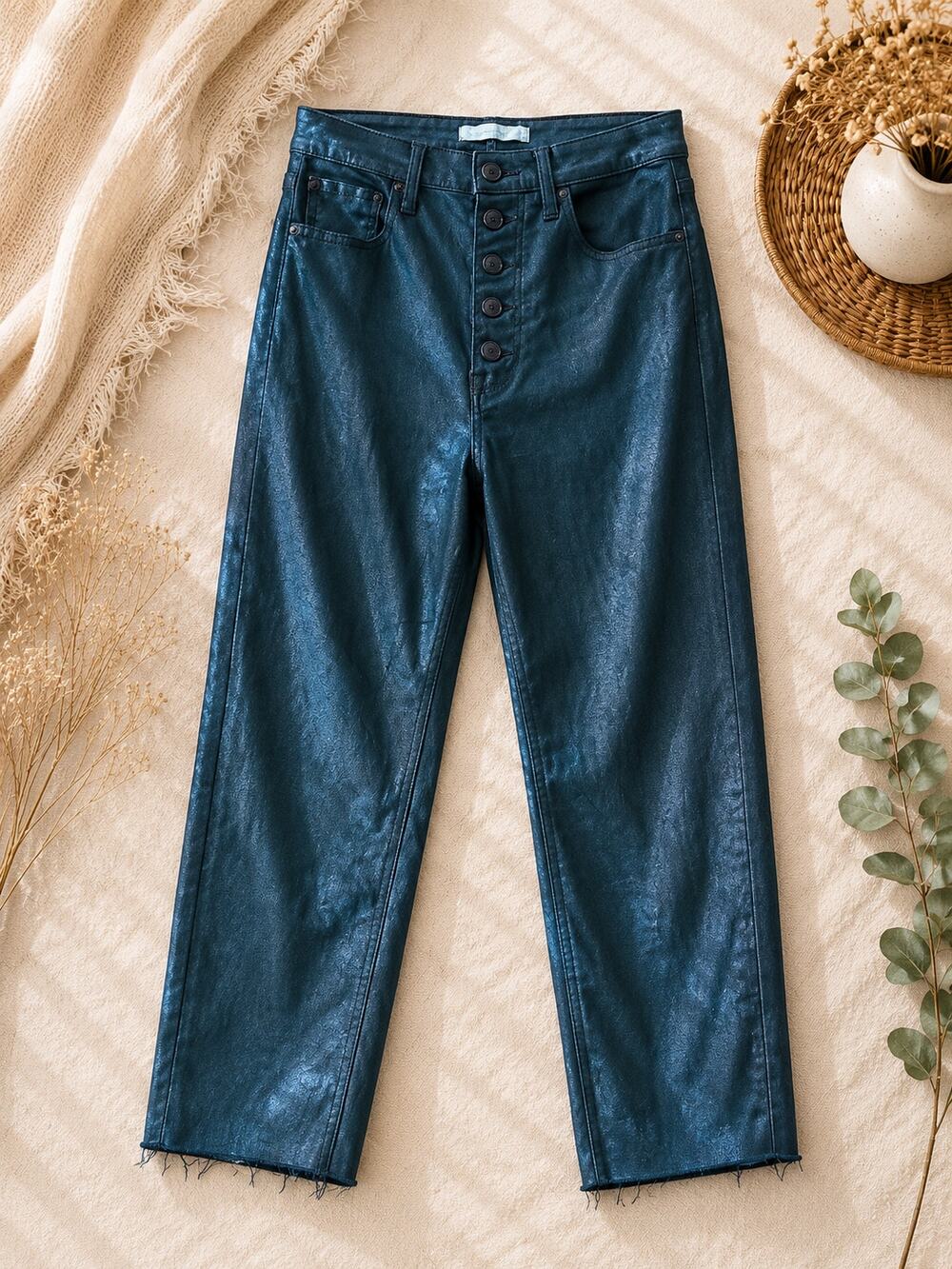 Abercrombie & Fitch Women's Ankle Straight High Rise Coated Jeans Black SZ 28/6